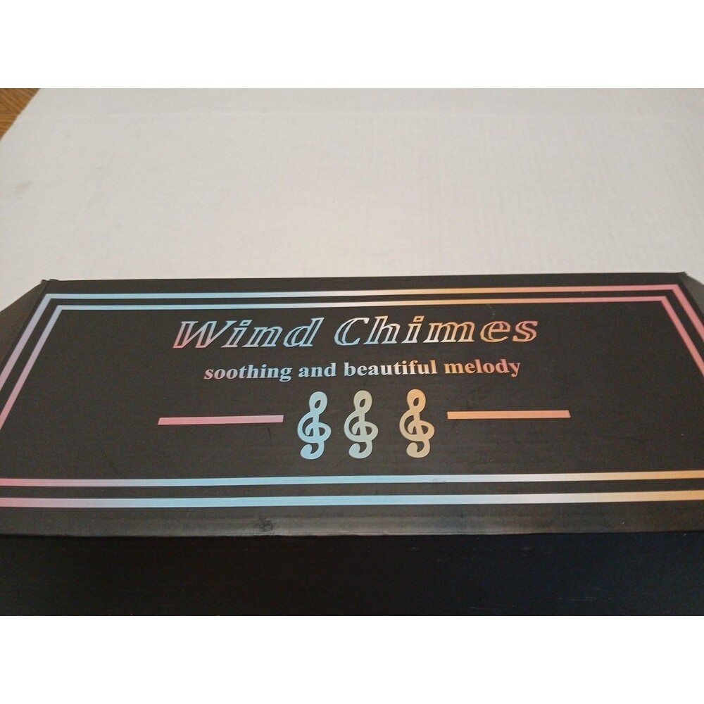 Wind Chimes Soothing And Beautiful Melody. Black Aluminum And Wood Grain. New.